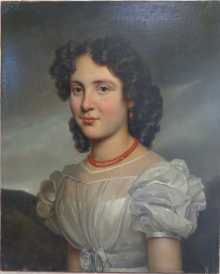 Antique painting, portrait of a beautiful lady, Caroline de la BRICHE Comtesse MOLE, dated about 1820.