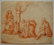 Antike Rötelzeichnung auf Bütten, 17. Jahrhundert. Antique red chalk drawing, 17th century.
