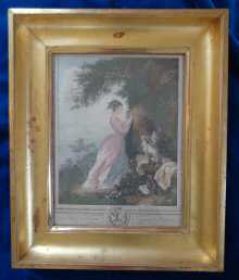 Antique frame with old coloured graphic *Chiffre d'Amour* Gravé par N. De Launay