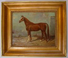 Original Ölgemälde, signiert Wilhelm Westerop (1876-1954), das Rennpferd Morgenrot. Original vintage oil painting, oil on canvas, The Racing Horse "Morgenrot", signed Wilhelm Westerop.