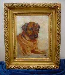 Antikes Gemälde, feines Hundeportrait, ein treuer Labrador, um 1912.