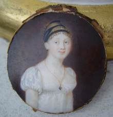 Kostbare antike Miniatur, Portrait der Fideline Nicolle, 19. Jahrhundert.