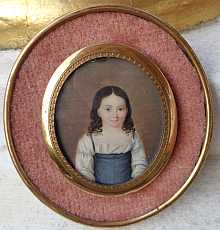 Antike Miniatur, Portrait der kleinen Isidore Du Bief, 19. Jahrhundert.
