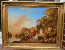 Antikes Gemälde, Diana im Bade mit den Nymphen, datiert 1836.